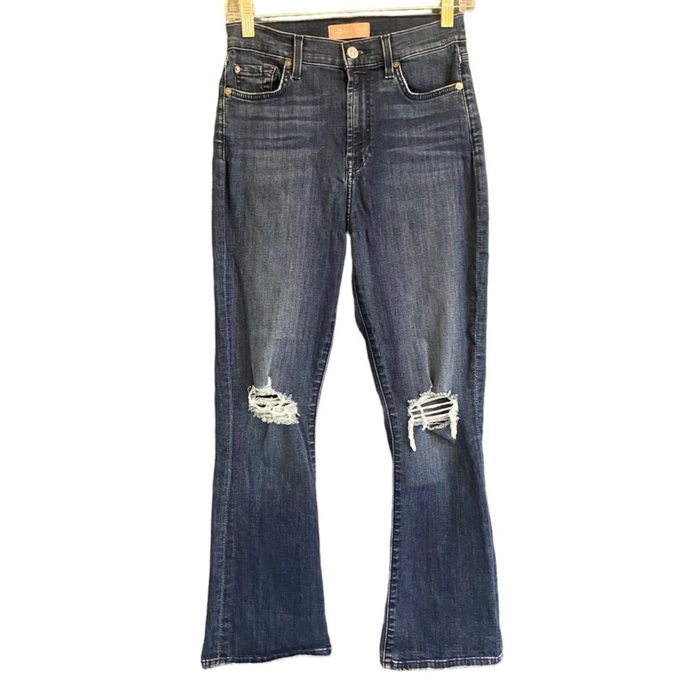 7 For All Mankind Jeans Women's 27 Blue‎ High Rise Flare Leg Ripped Distressed